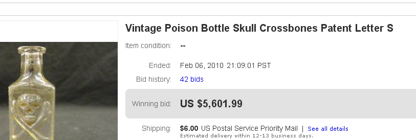 skull poison bottle sells for over $5600