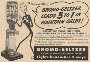 1949 ad for Bromo Seltzer featuring Mr. Percent