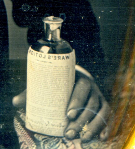 Close up view of Ware's Lotion bottle